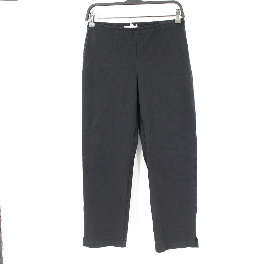 Eileen fisher pants Womens PP flat front black stretch organic cotton blend crop